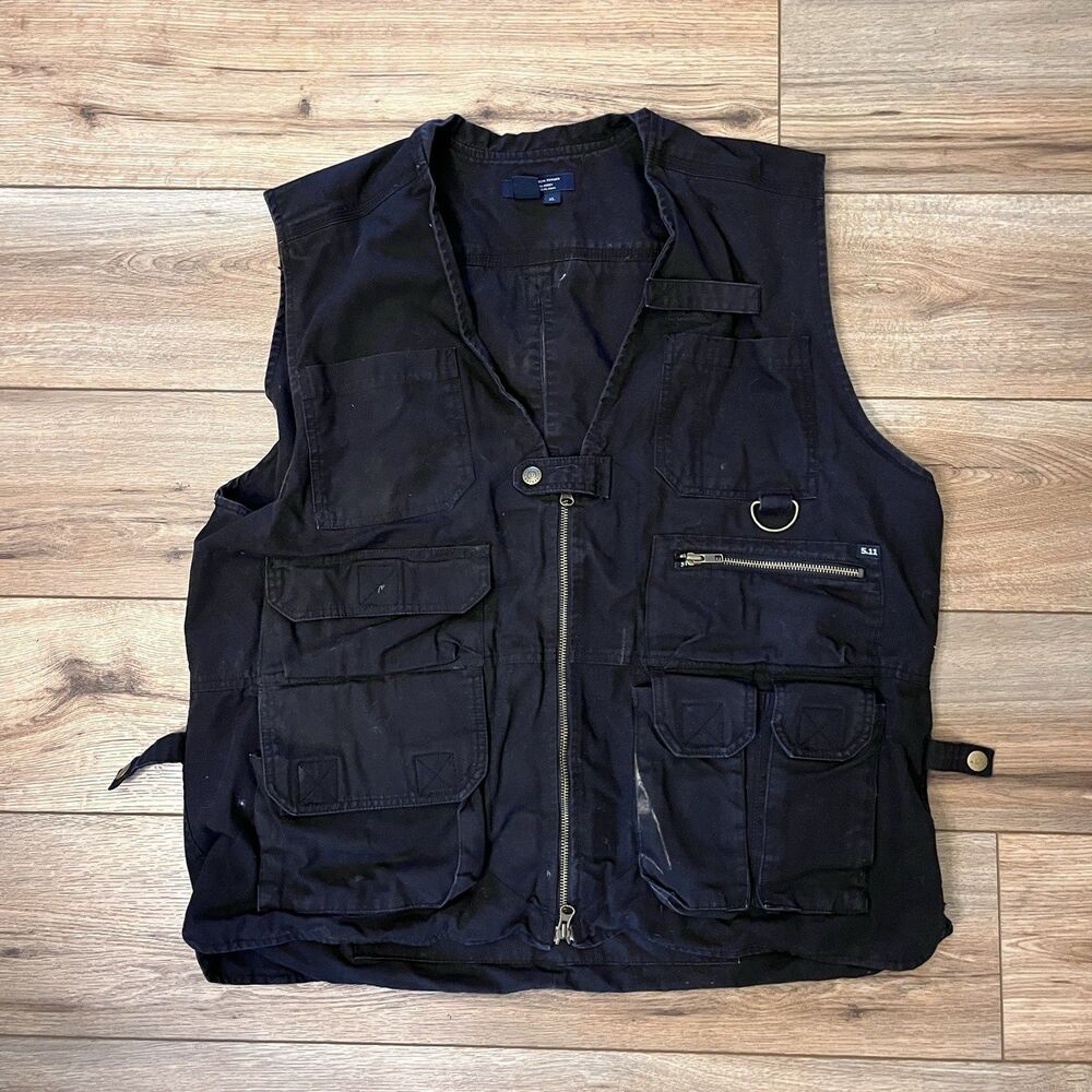 5.11 Tactical Black Zip Vest Hunting Utility Pockets Conceal Rip Stop Men's XL